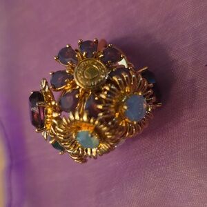 Rare Coach x Tony Duquette Flower Bouquet Gold Plated Brass Crystal Ring Size 6